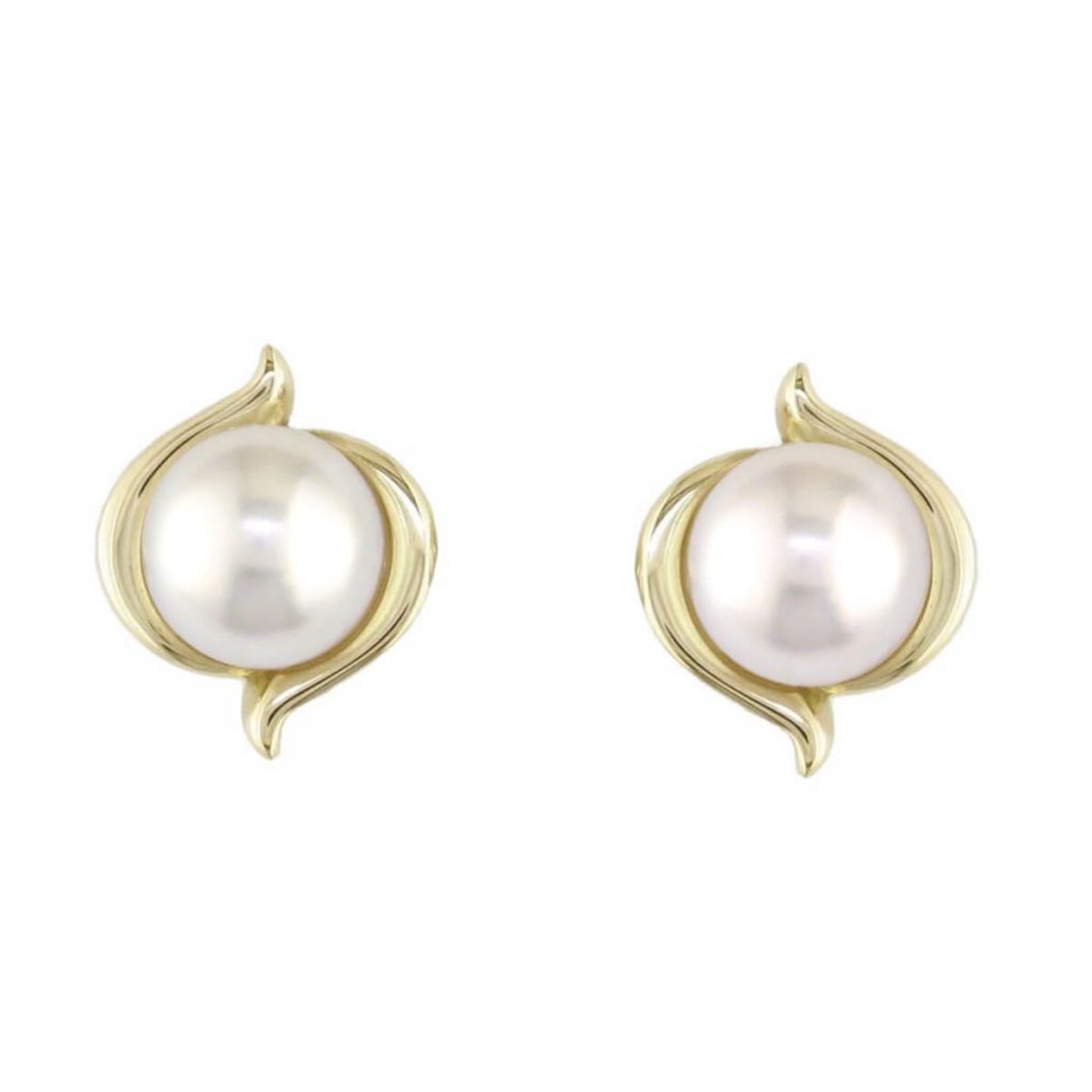 6.5mm white saltwater Akoya pearls 18ct yellow gold ladies stud earrings