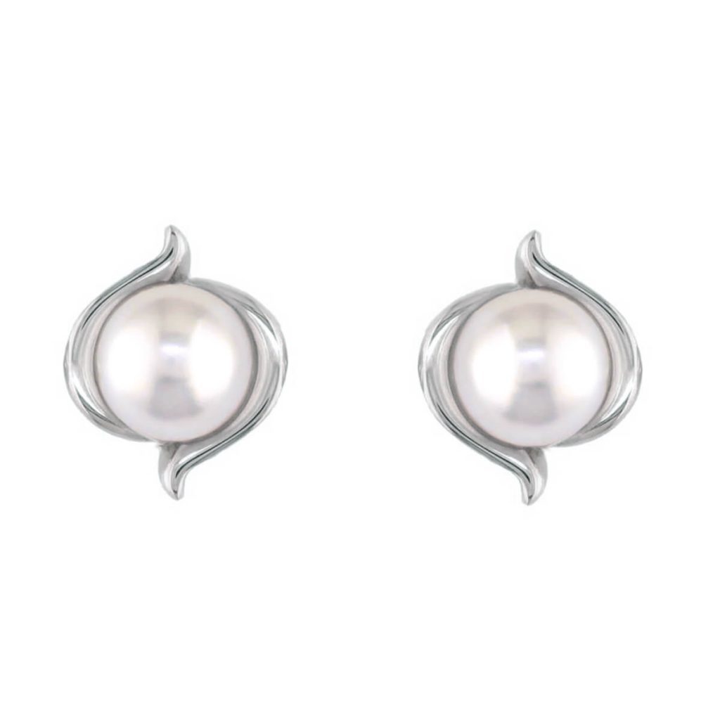 6.5mm white saltwater Akoya pearls 18ct white gold ladies stud earrings