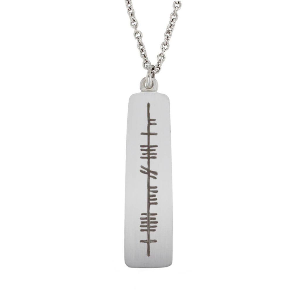 angel, aingeal in Irish engraved ogham slab sterling silver pendant and chain