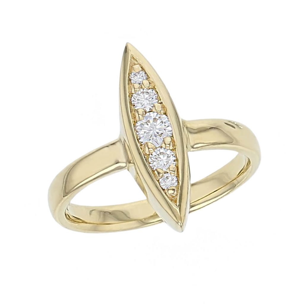large 18ct yellow gold marquise shape diamond set ladies ring