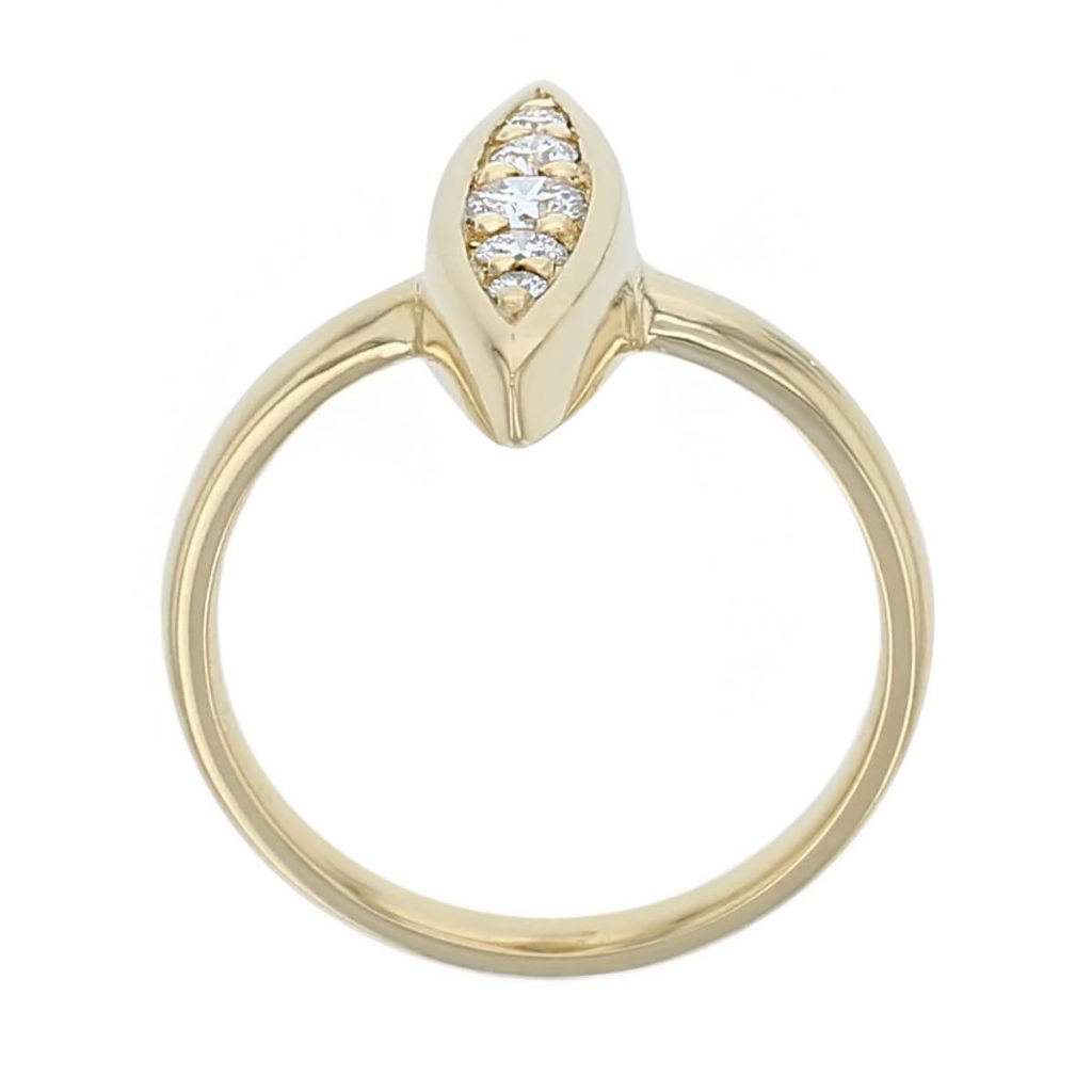 large 18ct yellow gold marquise shape diamond set ladies ring side view