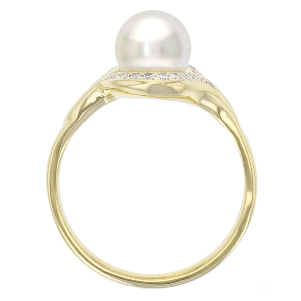 Akoya pearl & diamond 18ct yellow gold ladies dress ring