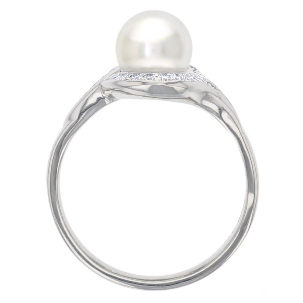 Akoya pearl & diamond platinum ladies dress ring