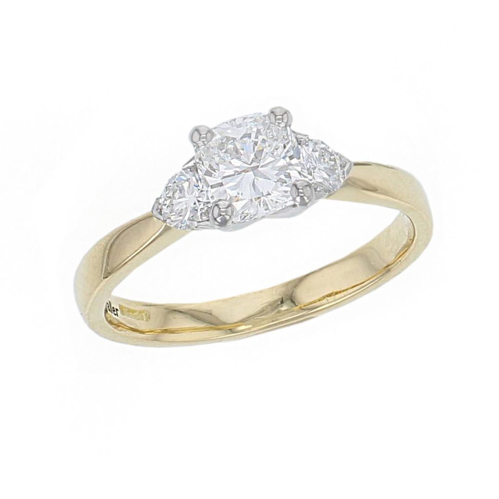 Diamond 18ct Yellow Gold & Platinum Trilogy Ring 1.06ct