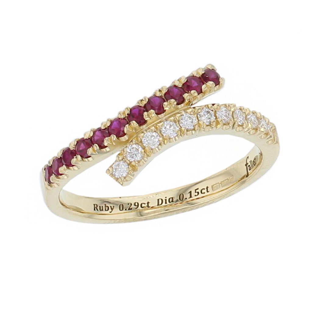 18ct Yellow Gold Ruby & Diamond Crossover Ring