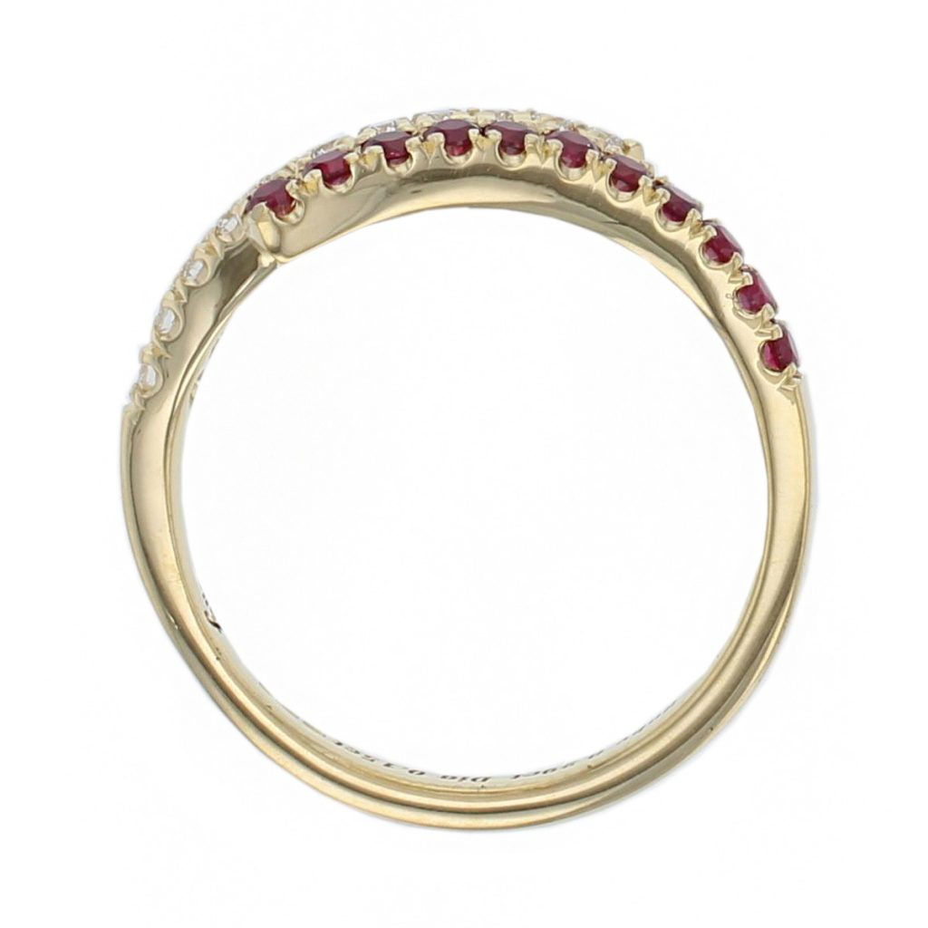 18ct Yellow Gold Ruby & Diamond Crossover Ring