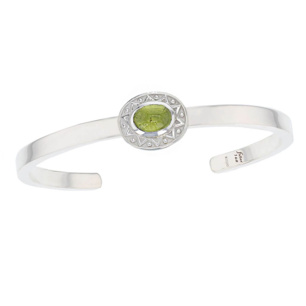 Miosach Peridot Silver Torc Bangle