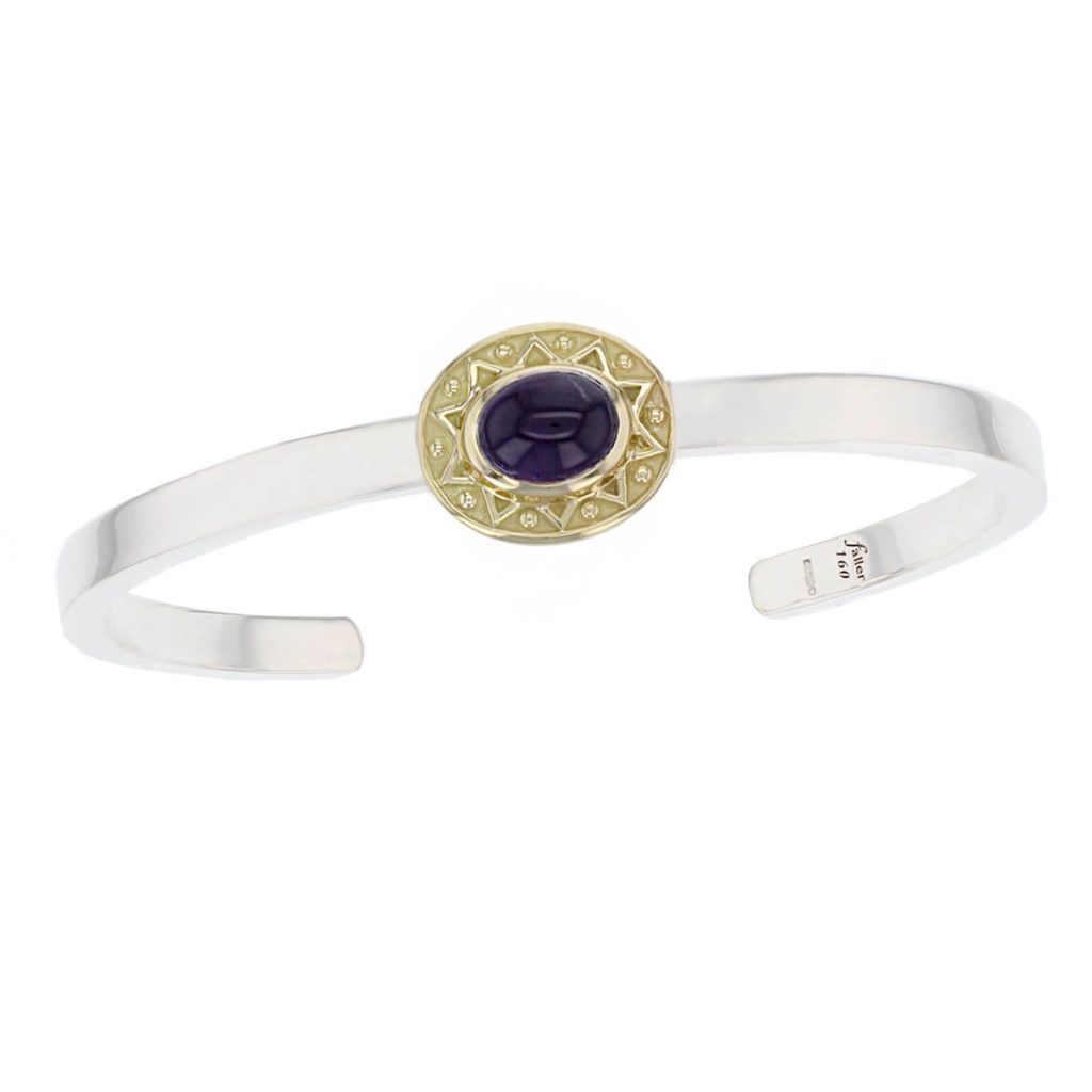 Miosach Silver & 18ct yellow gold amethyst Torc Bangle
