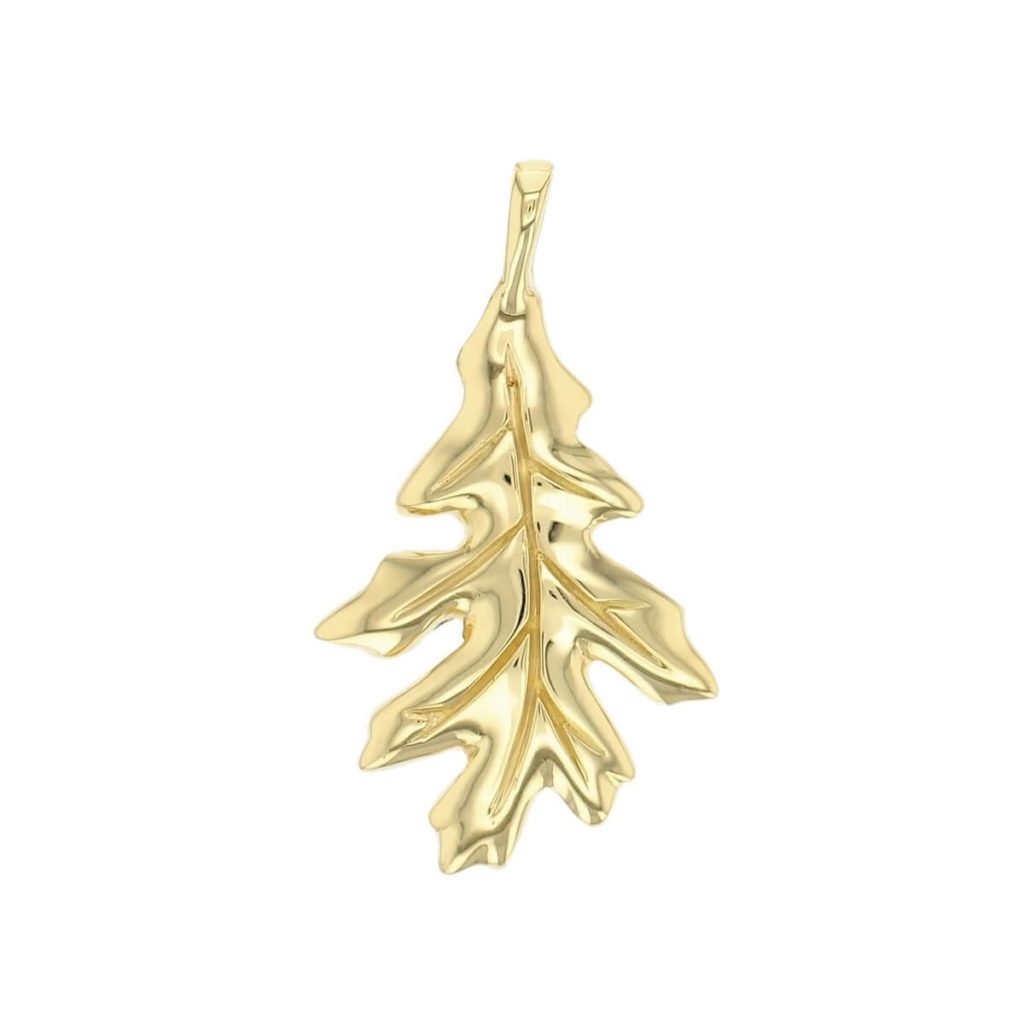 Faller Oak leaf 18ct yellow gold pendant, front view
