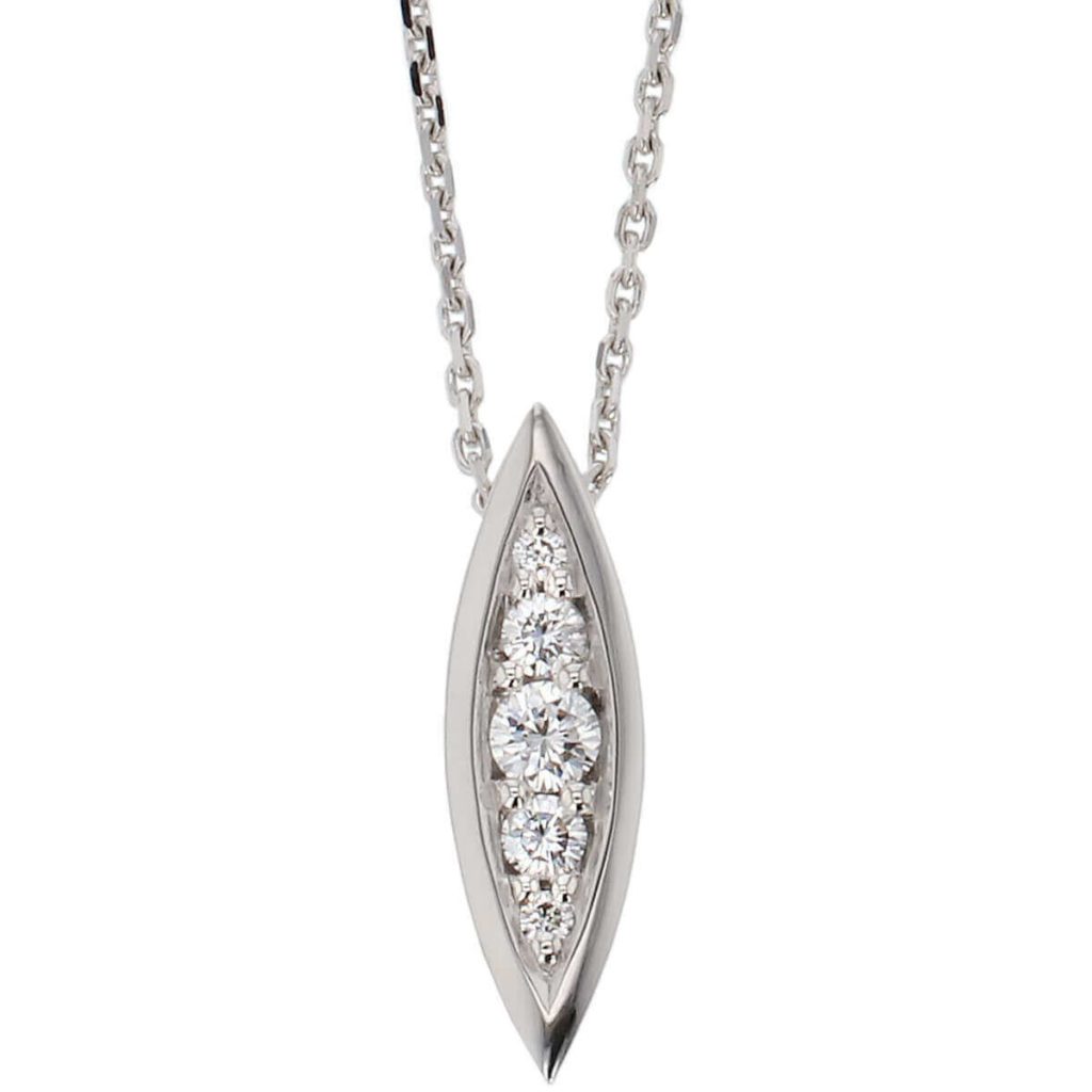 large 18ct white gold marquise shape diamond set ladies pendant With side view