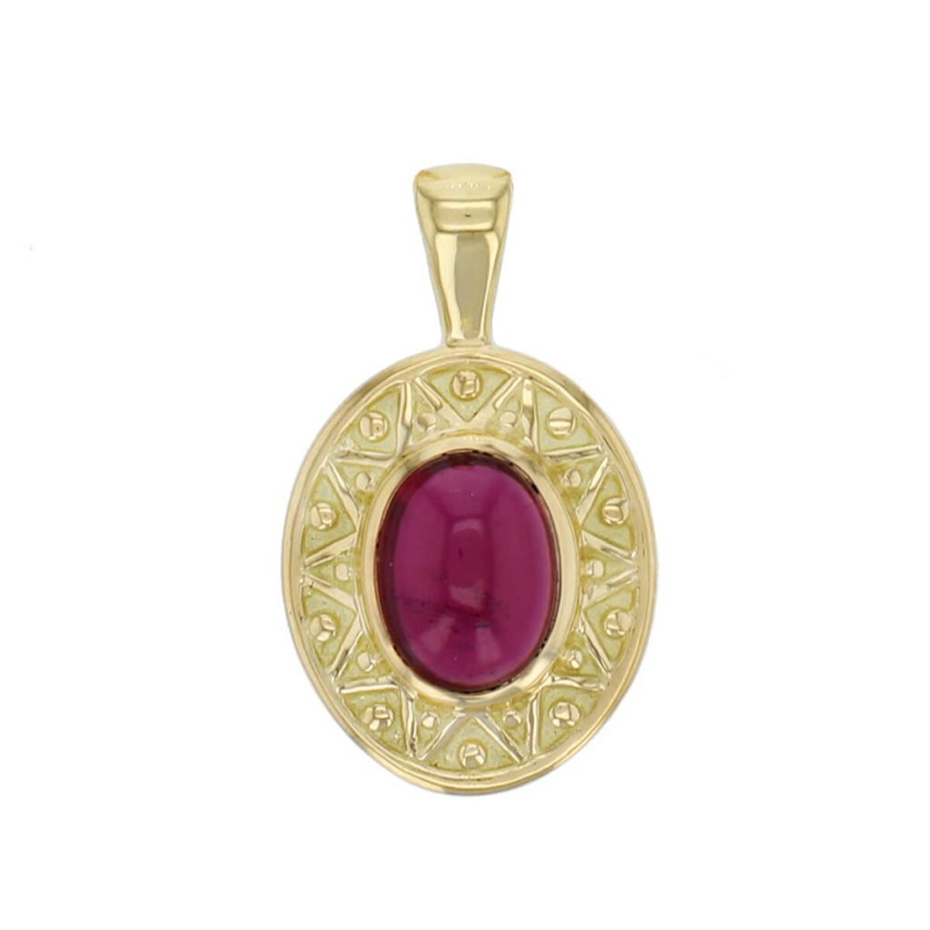 Miosach 18ct yellow gold red garnet pendant