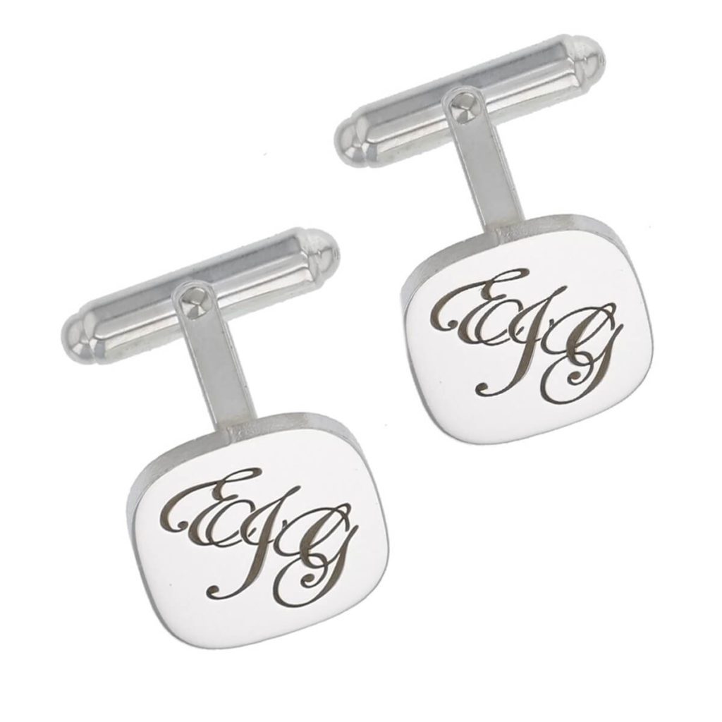 monogram silver cufflinks, initials engraving