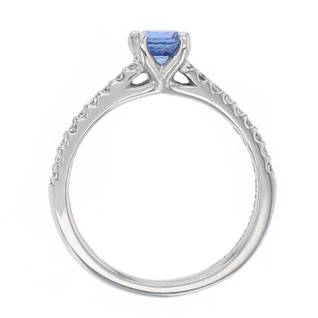 alternative engagement ring, platinum ladies round cut blue sapphire & diamond designer multi stone engagement ring designed & hand crafted by Faller of Derry/ Londonderry, dress ring, precious gem jewellery, jewelry, shoulder set