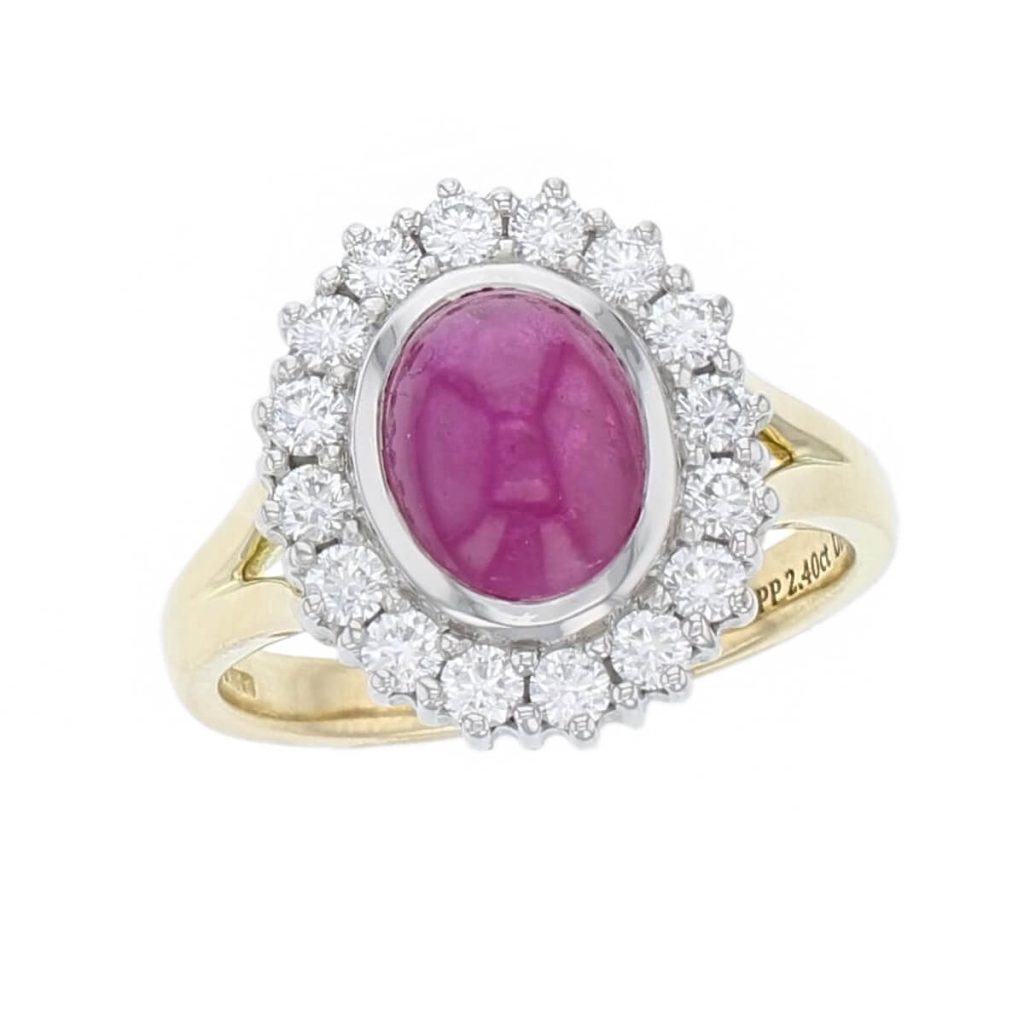 sapphire, diamond 18ct yellow gold & platinum halo/cluster ring