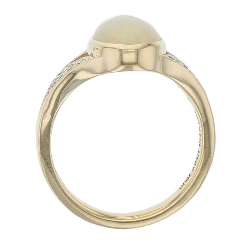 opal diamond ring, 18ct yellow gold oval cut cabochon opal gemstone & diamond multistone dress ring, designer jewellery, gem, jewelry, handmade by Faller, Derry, Londonderry, Northern Ireland, Irish hand crafted, shoulder set