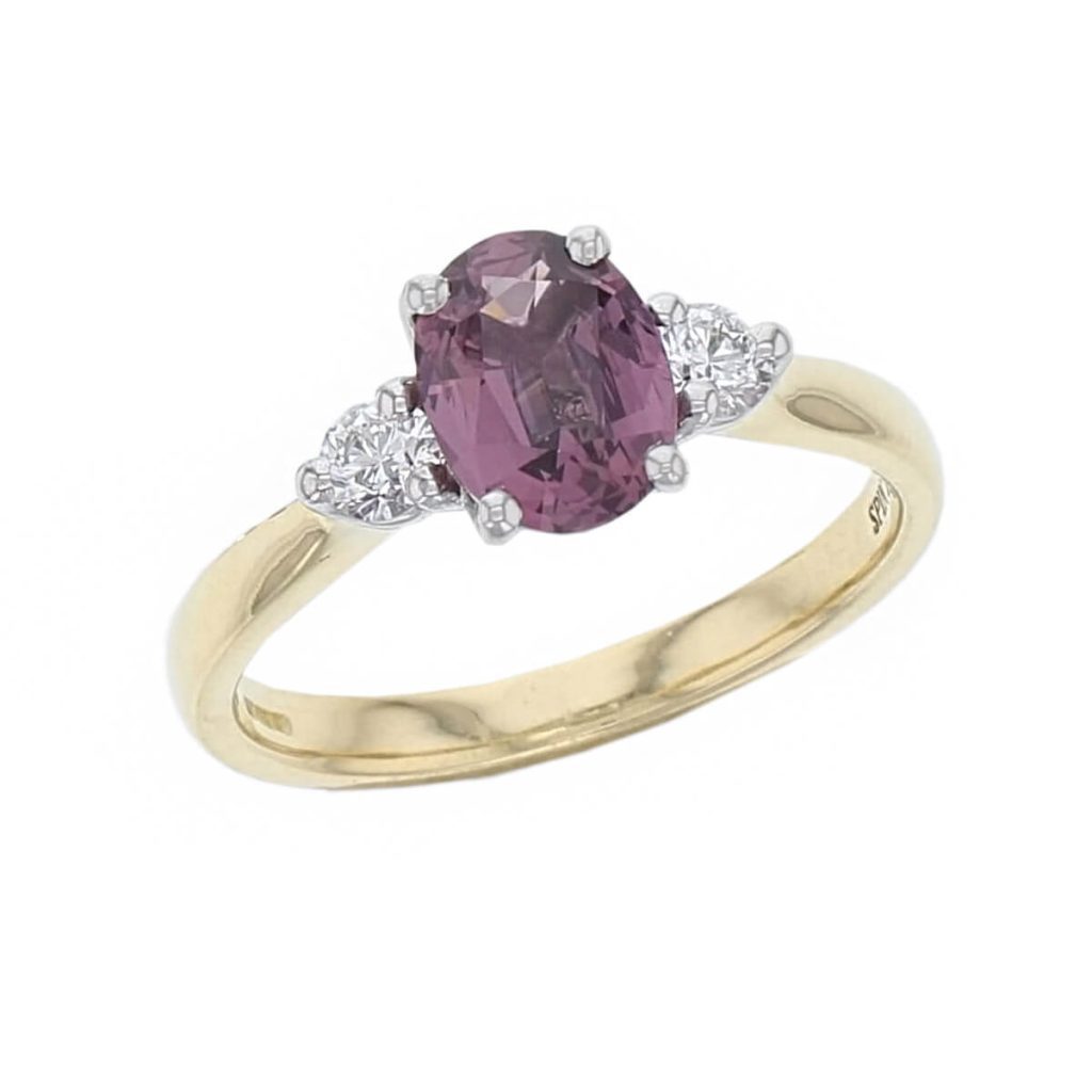 spinel, diamond 18ct yellow gold & platinum trilogy ring