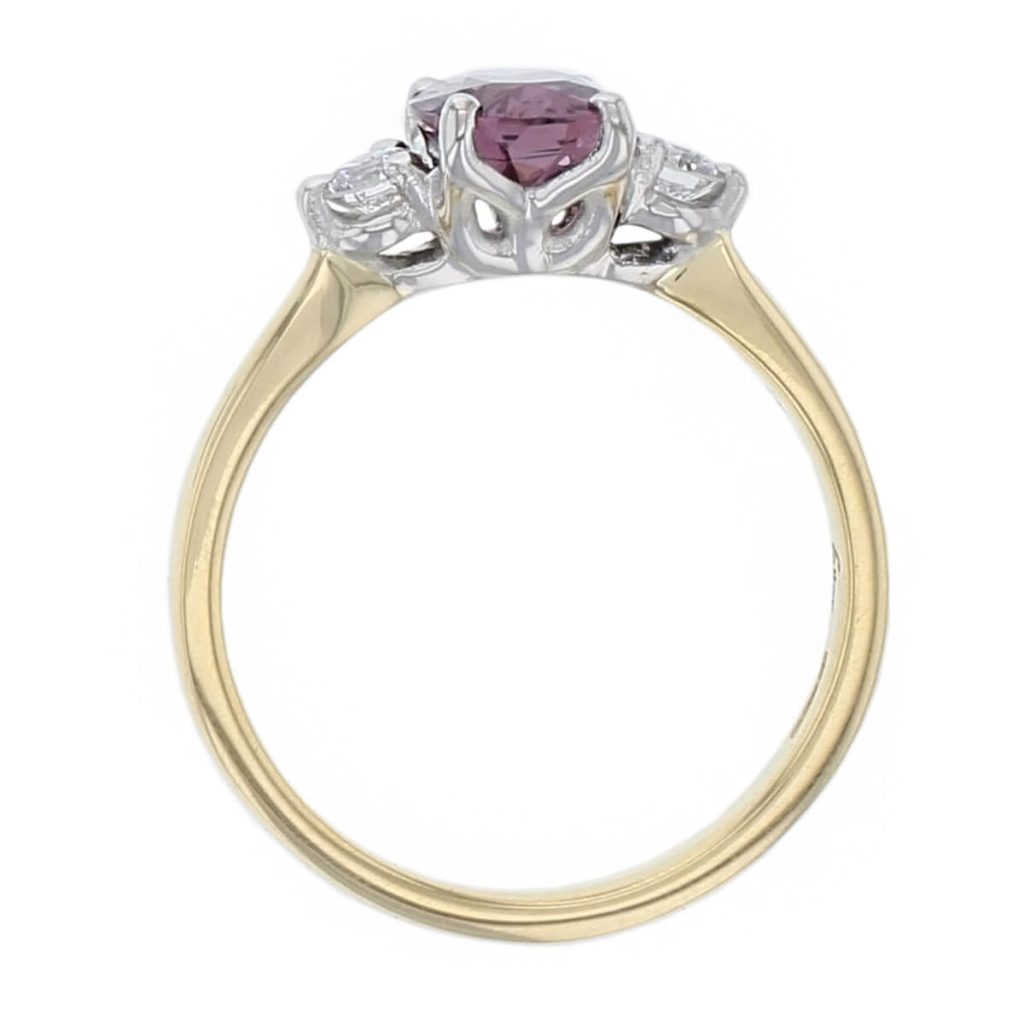 spinel, diamond 18ct yellow gold trilogy ring