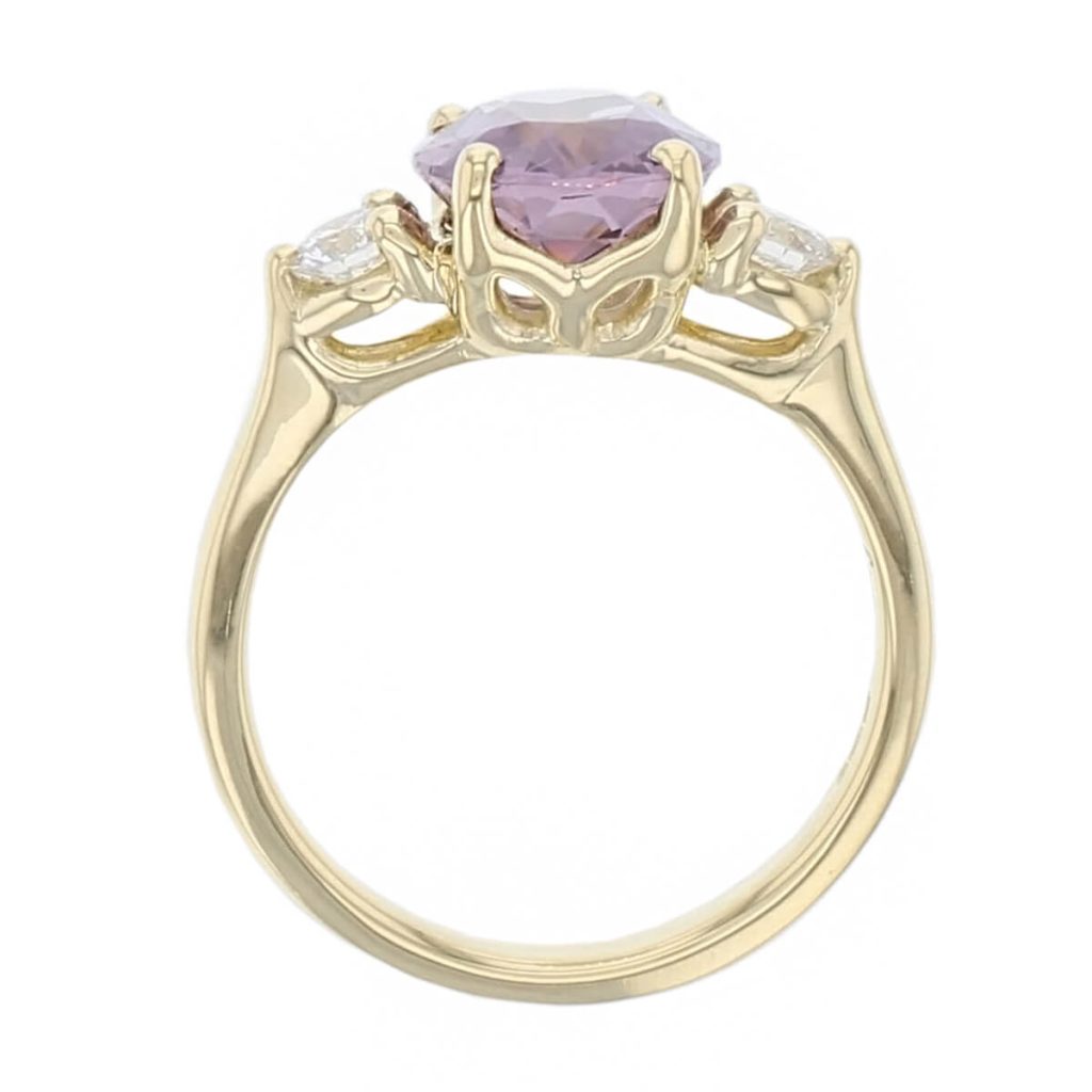 spinel, diamond 18ct yellow gold trilogy ring