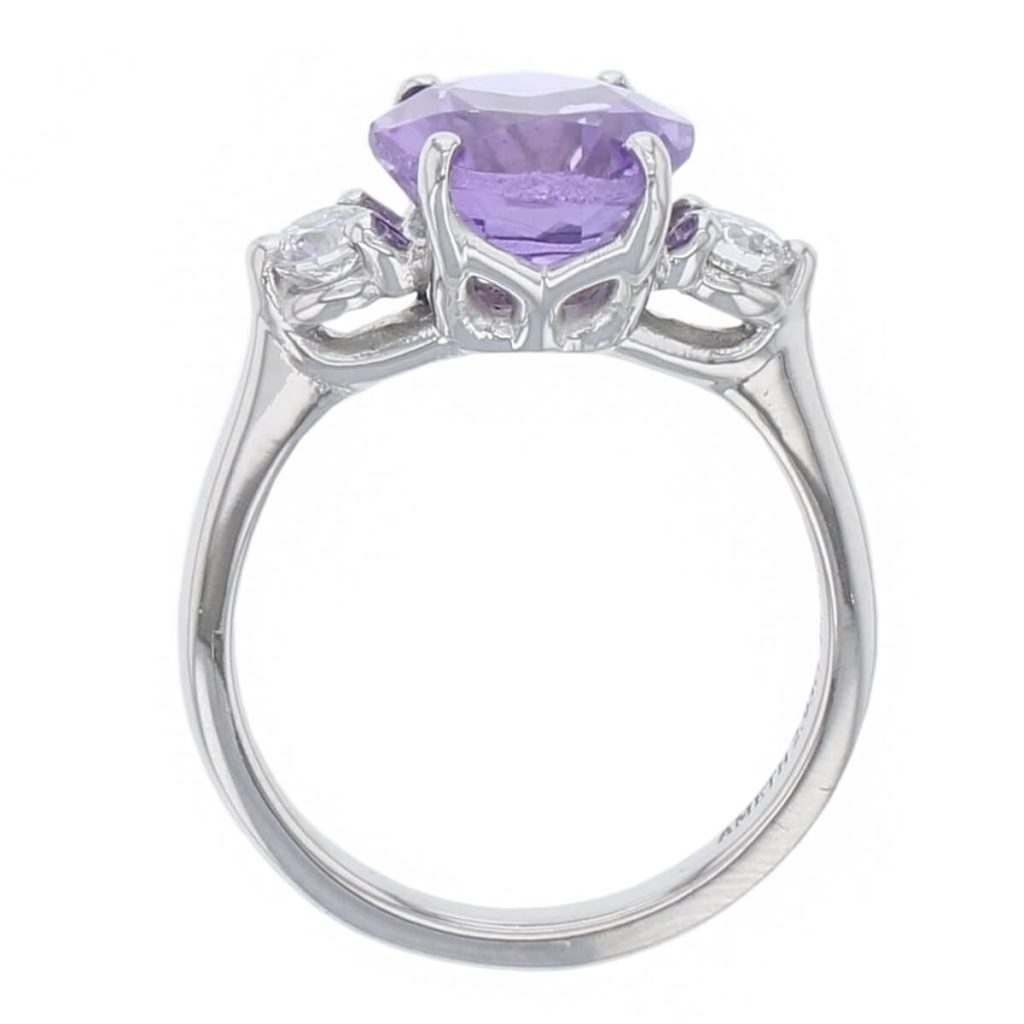 amethyst, diamond platinum trilogy ring