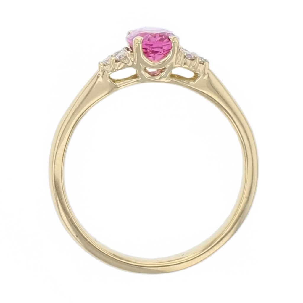 spinel, diamond 18ct yellow gold shoulder set ring