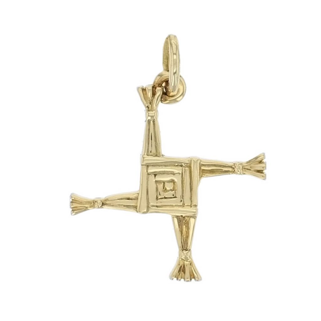 St. Bridget's Cross, Faller 18ct yellow gold cross pendant, St. Brigid of Kildare, patron saint of Ireland, 18ct yellow gold rush cross, Cros Bríde, Crosóg Bríde or Bogha Bríde, woven rushes, christian symbol, celtic, Christian cross, catholic cross, religious gifts, faith, blessing, mother’s gifts, grandmothers gifts, daughters gifts