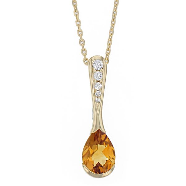pear gemstone pendant, gemstone and diamond pendant, Citrine 18ct Yellow Gold Pendant
