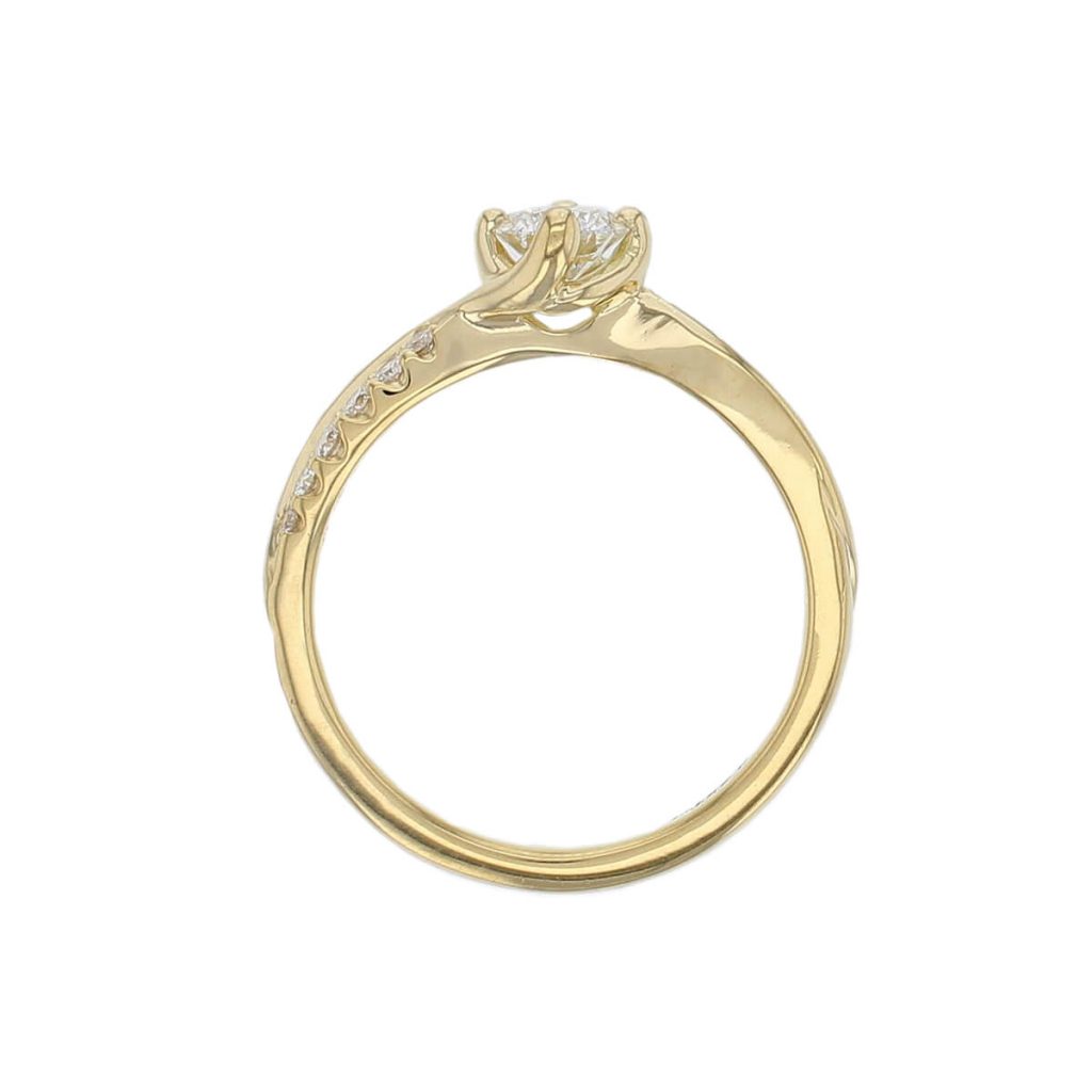 round cut diamond multi-stone shoulder set engagement ring, 18ct yellow gold, designer, handmade by Faller, hand crafted, betrothal, promise, precious jewellery, jewelry, GIA certified, bridal set, hand crafted, G.I.A. GIA, multistone