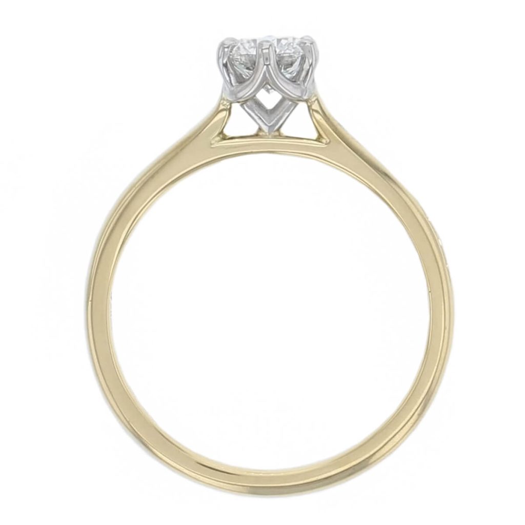 round brilliant cut diamond solitaire engagement ring, platinum & 18ct yellow gold, 18kt, designer, handmade by Faller, hand crafted, betrothal, promise, precious jewellery, jewelry, hand crafted, GIA certified, , G.I.A. GIA, 6 claw setting