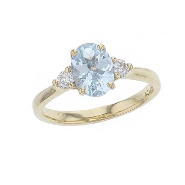 Aquamarine & Diamond 18ct Yellow Gold Trilogy Ring