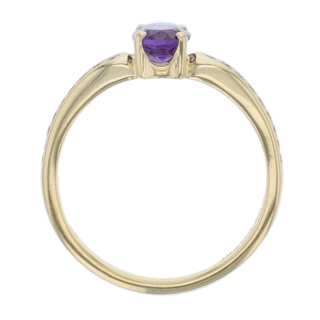 amethyst, diamond 18ct yellow gold shoulder set diamond ring