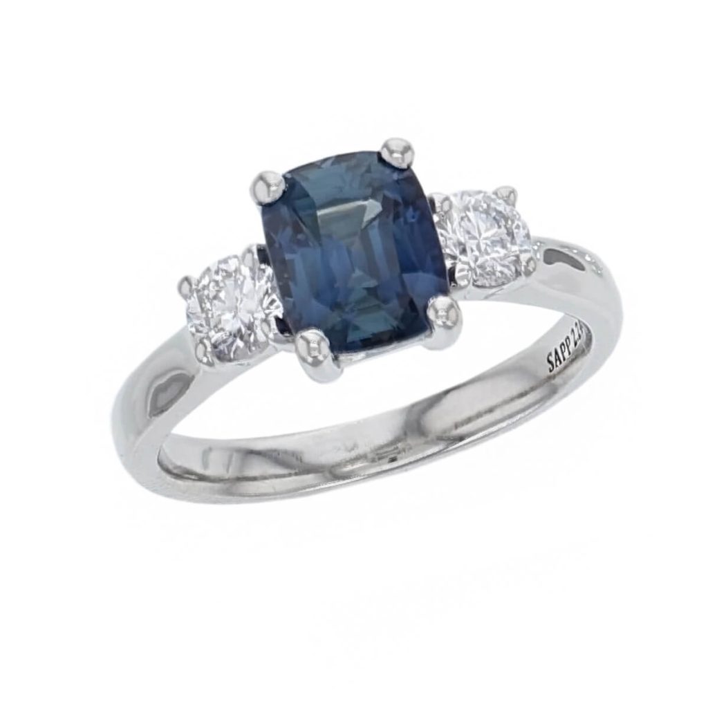 Teal Sapphire & Diamond Trilogy Ring