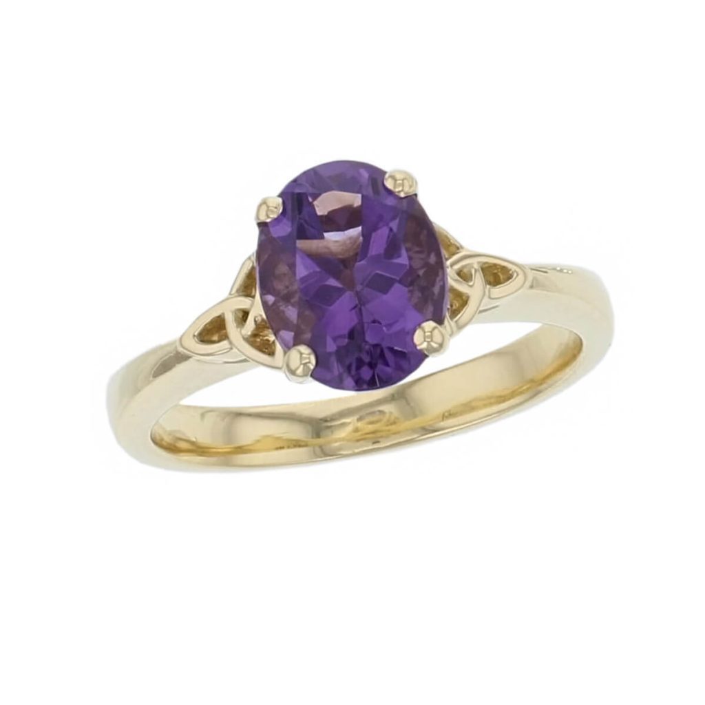 18ct yellow gold purple oval cut amethyst gemstone dress ring, designer jewellery, quartz gem, jewelry, handmade by Faller, Londonderry, Northern Ireland, Irish hand crafted