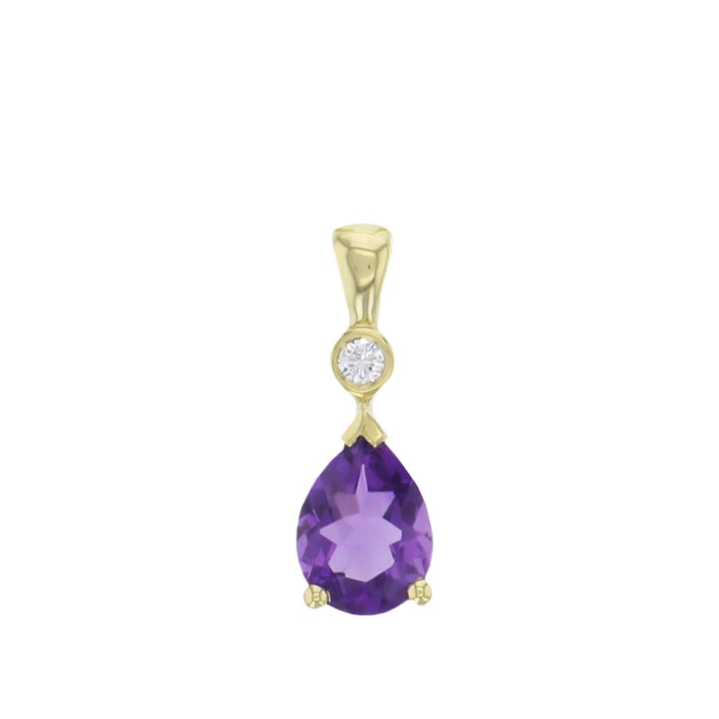 pear gemstone pendant, Amethyst & diamond 18ct Yellow Gold Pendant