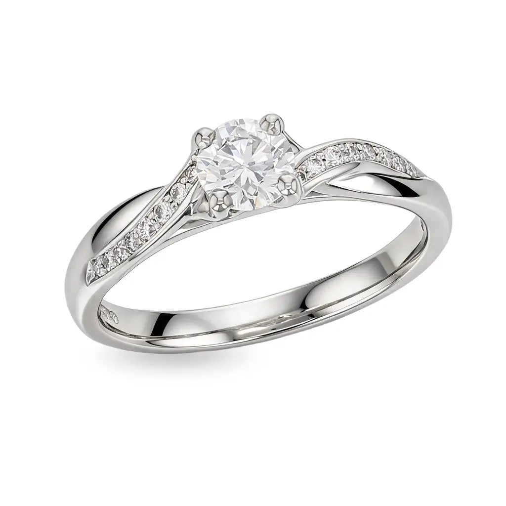 round cut diamond multi-stone shoulder set engagement ring, platinum, designer, handmade by Faller, hand crafted, betrothal, promise, precious jewellery, jewelry, GIA certified, bridal set, hand crafted, G.I.A. GIA, multistone