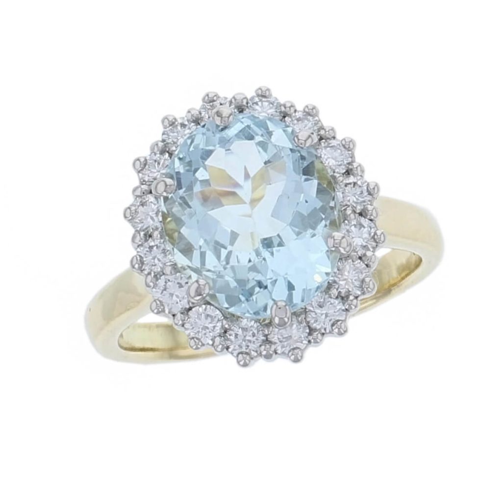 Aquamarine & Diamond 18ct Yellow Gold & Platinum Cluster/Halo Ring