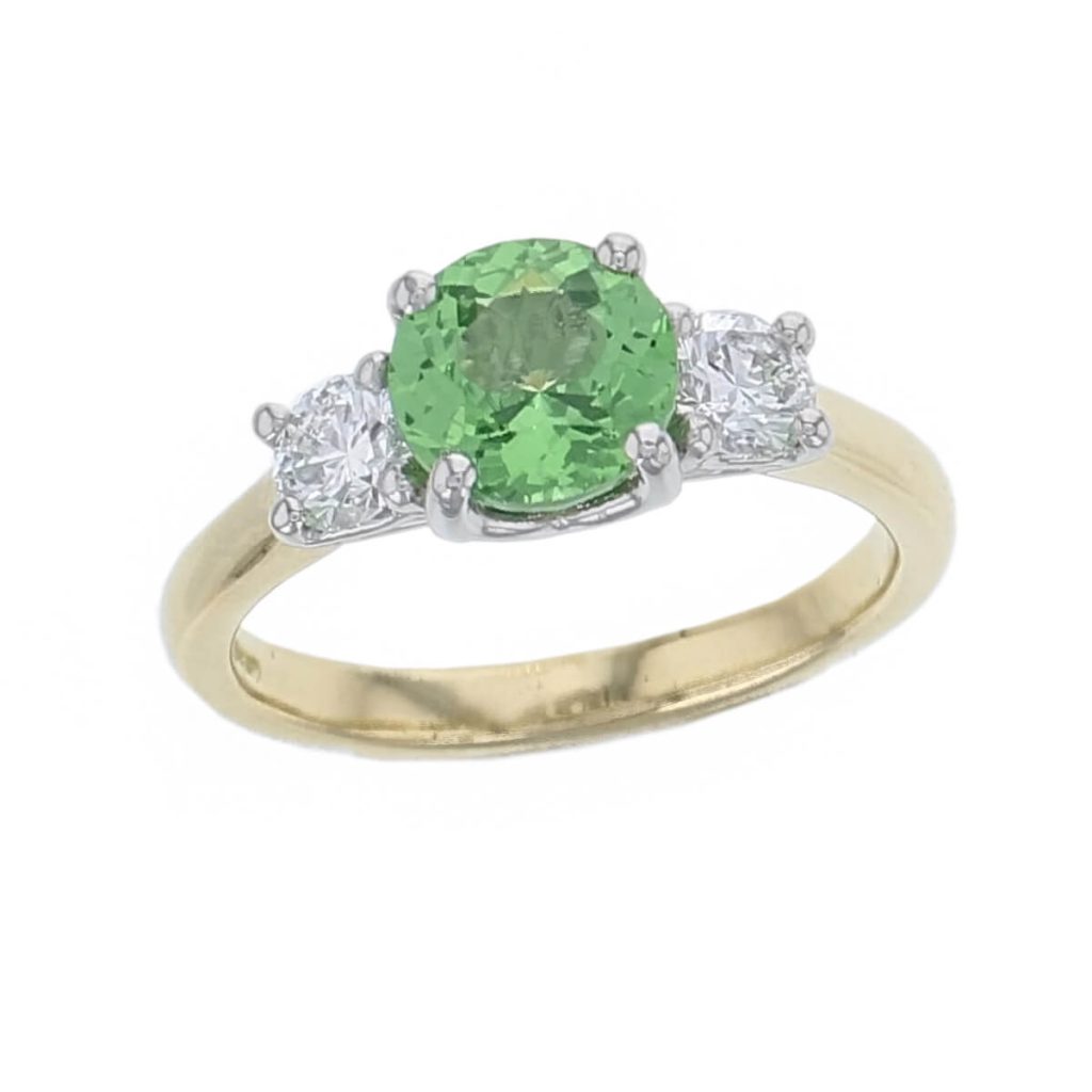 Garnet & Diamond Platinum & 18ct Yellow Gold Trilogy Ring