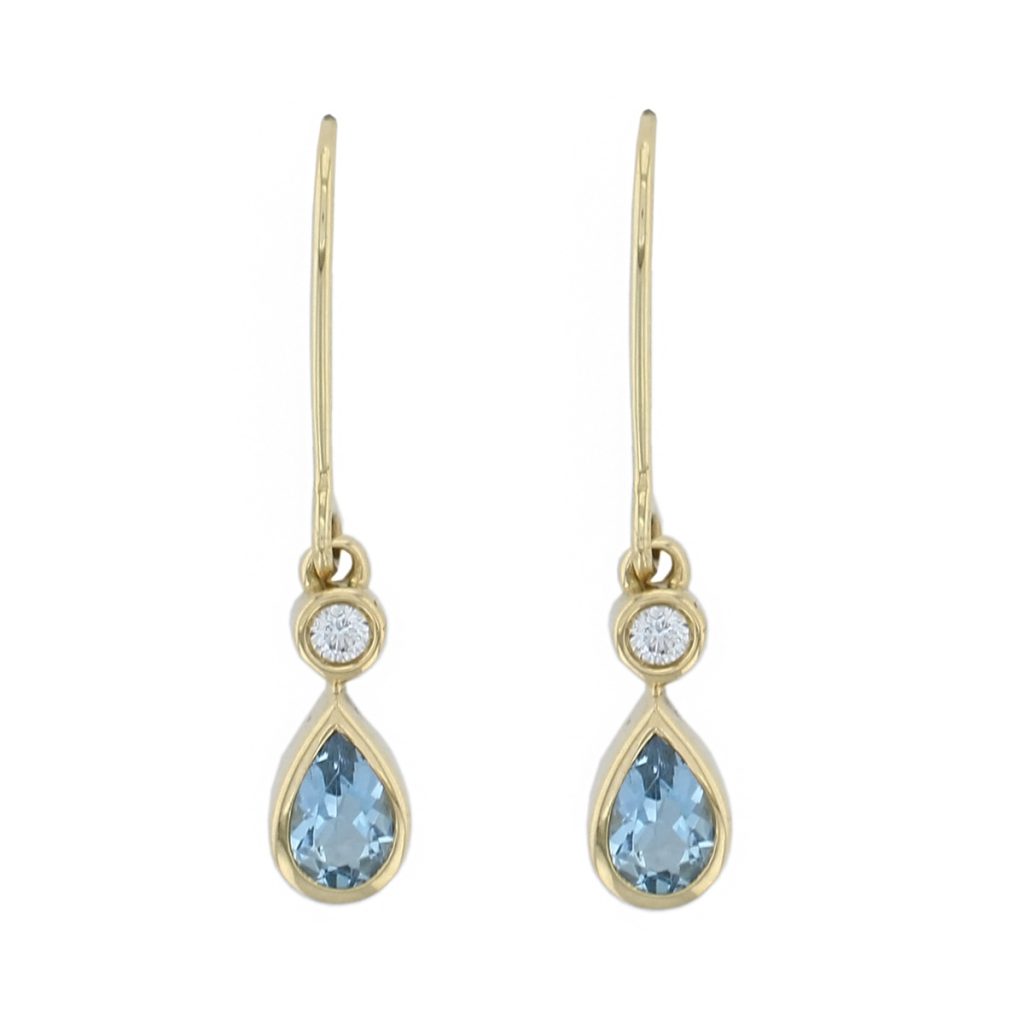 18ct yellow gold aquamarine & diamond drops