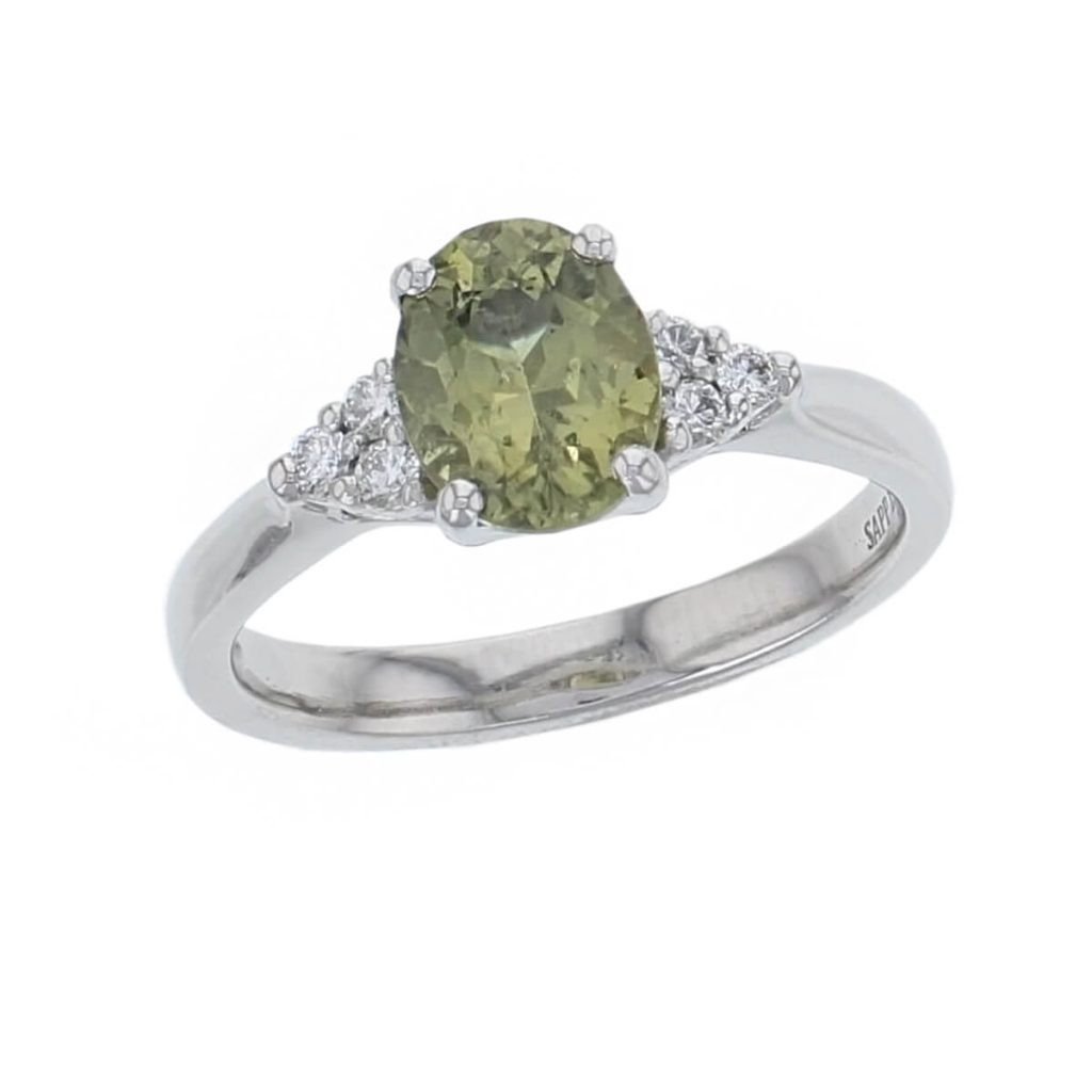 sapphire, diamond platinum shoulder set ring