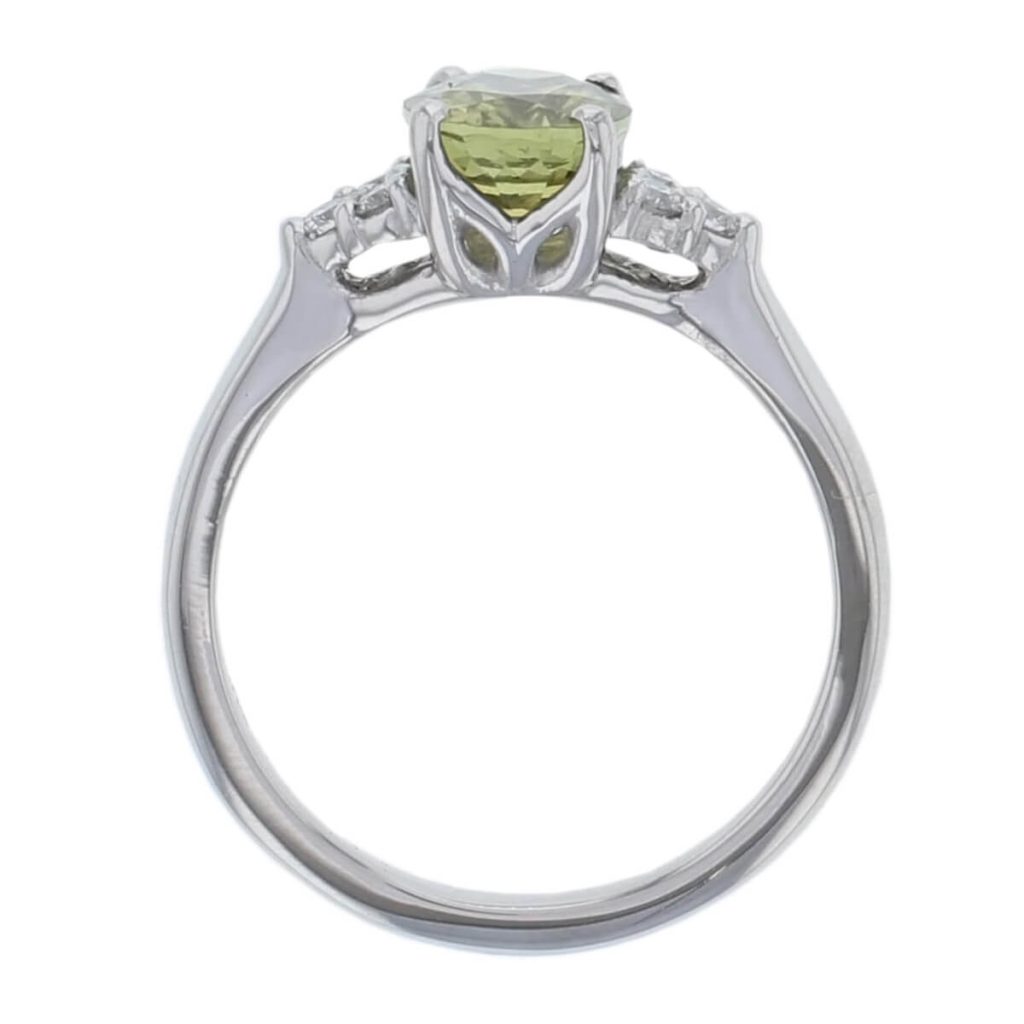 sapphire, diamond platinum shoulder set ring