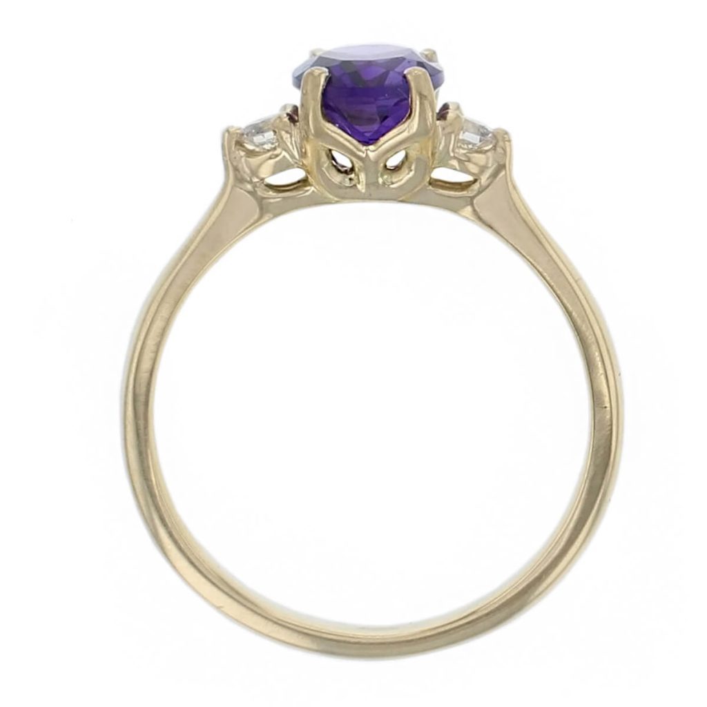amethyst, diamond 18ct yellow gold trilogy ring