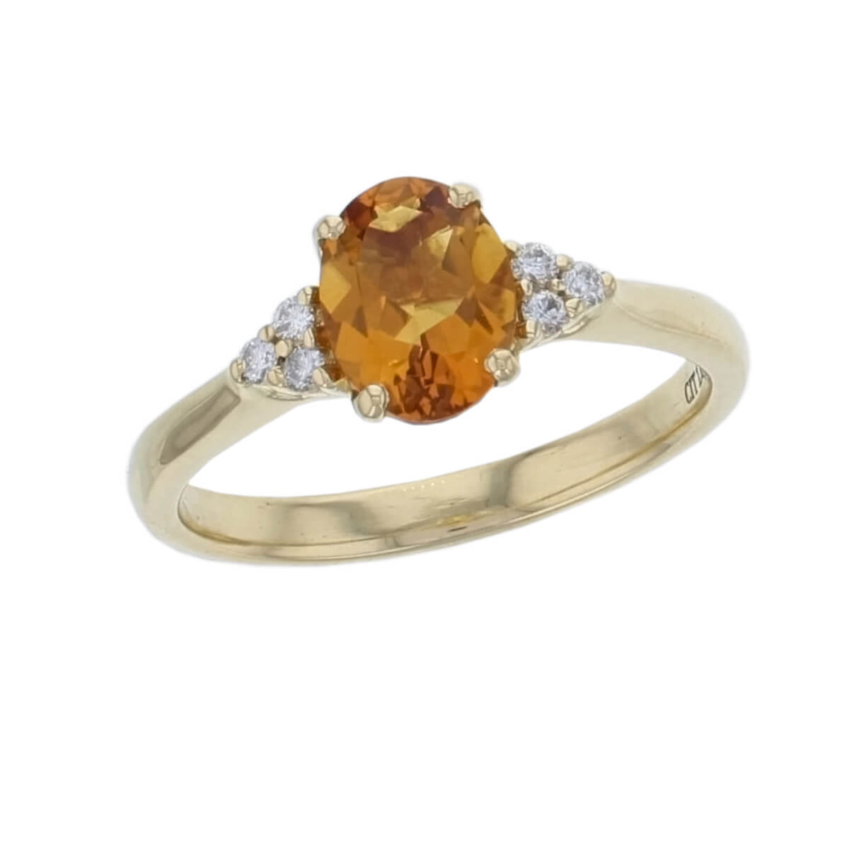 citrine, diamond 18ct yellow gold shoulder set athena ring, top view