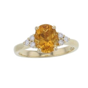 citrine, diamond 18ct yellow gold shoulder set athena ring, top view