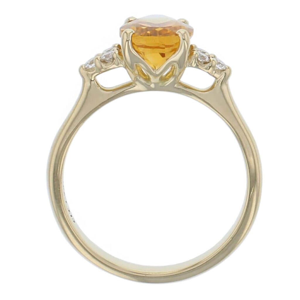 citrine, diamond 18ct yellow gold shoulder set athena ring, top view