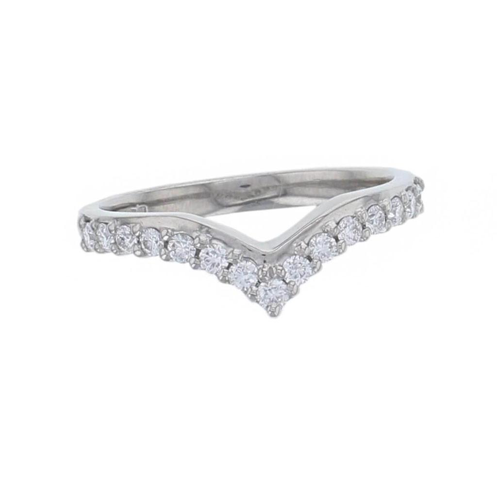 V shaped platinum ladies round brilliant cut diamond wedding ring, eternity ring, personalised engraving, court profile, comfort fit, precious jewellery by Faller of Derry/ Londonderry, jewelry, claw set