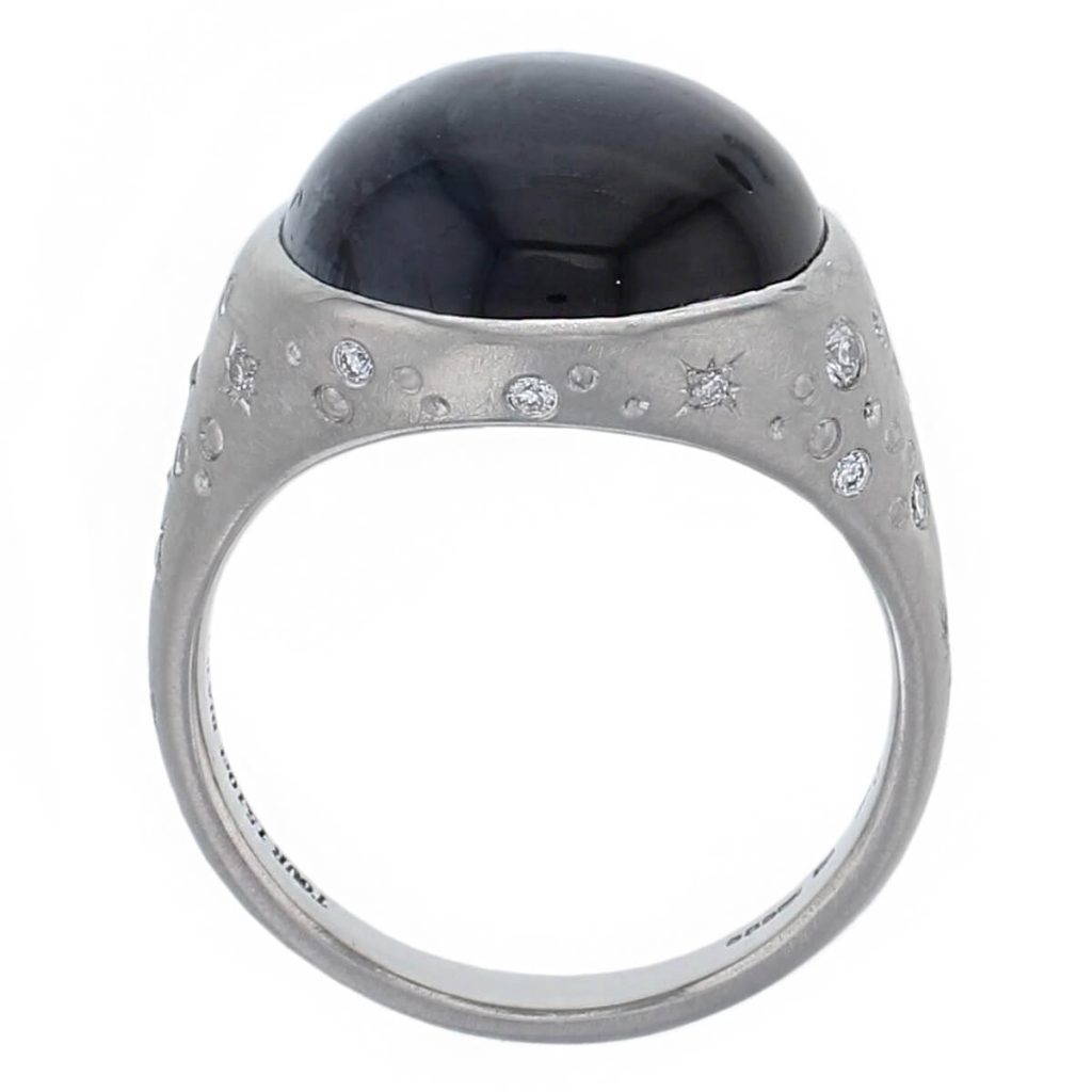 Platinum brilliant cabochon blue tourmaline diamond ring