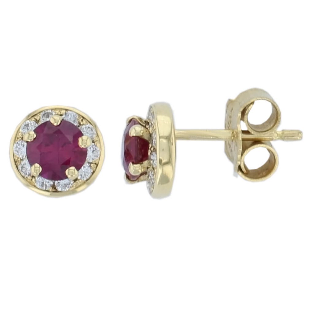18ct yellow gold ruby and diamond halo studs