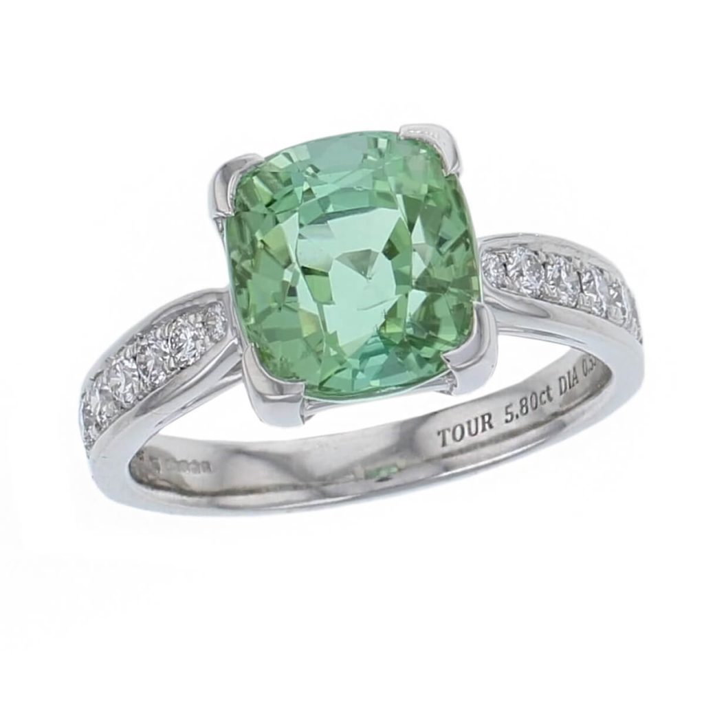 Tourmaline & Diamond Platinum Ring