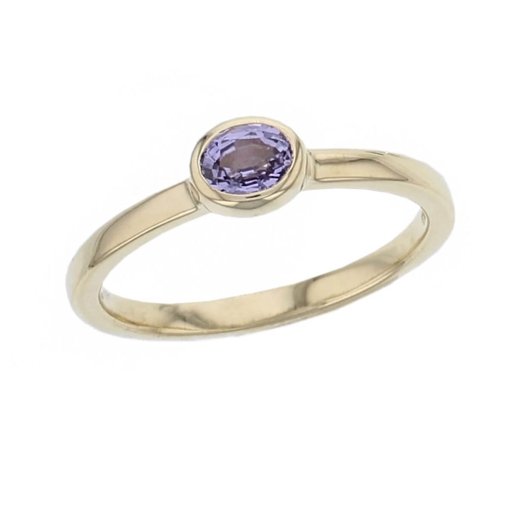 Kandy 18ct yellow gold purple oval rose cut sapphire gemstone ladies dress ring, designer jewellery, gem, jewelry, handmade by Faller, Londonderry, Northern Ireland, Irish hand crafted