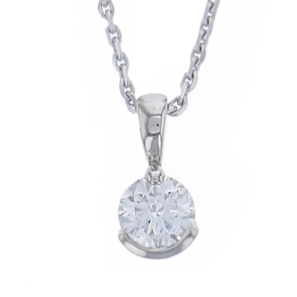 Faller round brilliant cut part rim and part claw set diamond 18ct white gold ladies solitaire pendant with chain, 18kt, designer, handmade by Faller, Derry/ Londonderry, hand crafted, precious jewellery, jewelry