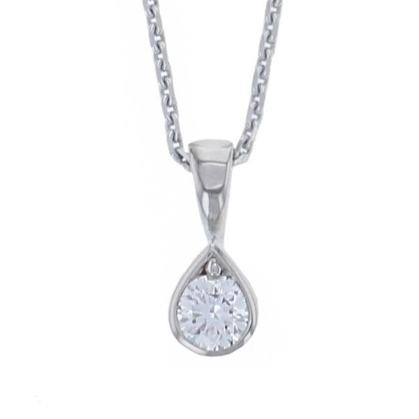 Faller round brilliant cut part rim and part claw set diamond 18ct white gold ladies solitaire pendant with chain, 18kt, designer, handmade by Faller, Derry/ Londonderry, hand crafted, precious jewellery, jewelry